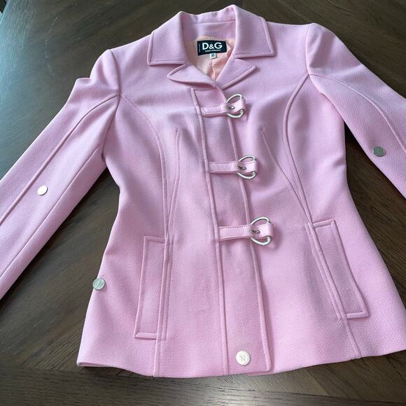 Dolce & Gabbana Pink Jacket Wool Leather Trim Buckles D&G Women 26/ 40 MOTH READ - Picture 11 of 16